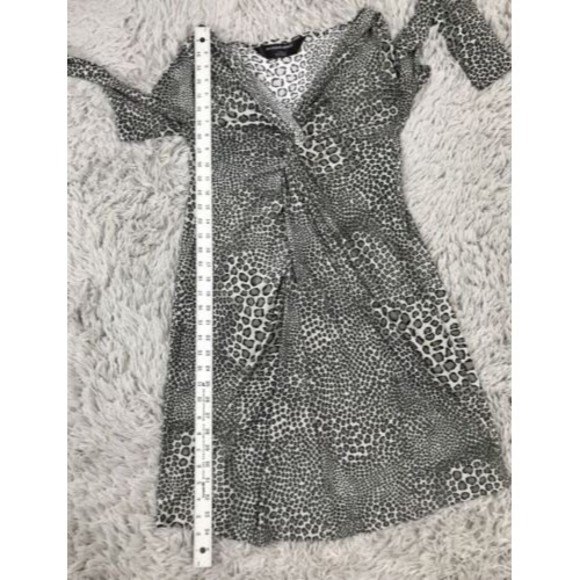 Norma Kamali Dress S Animal Print Black Gray White V Neck Knot mob wife party - Picture 7 of 8
